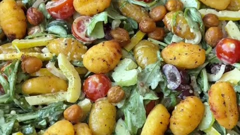 Crispy Gnocchi Salad with A Creamy Pesto Dressing