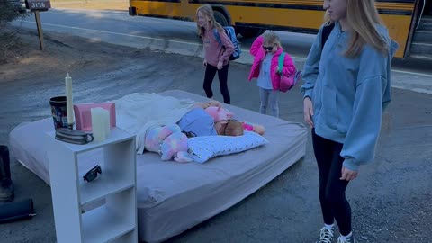 Dad Embarrasses Kids By Sleeping At Bus Stop