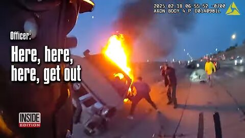 Bystanders Help Cop Free Trapped Driver From Fiery Truck