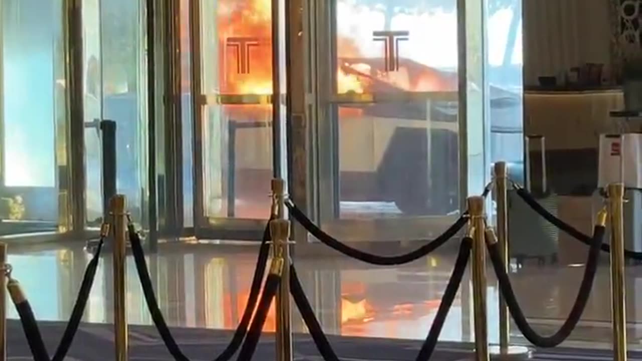 A Tesla Cybertruck is on fire in front of the Trump hotel in Vegas. Coincidence?