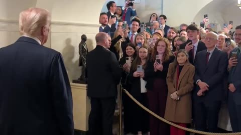 President Trump stops to say hello to the first official White House tour group of the year!