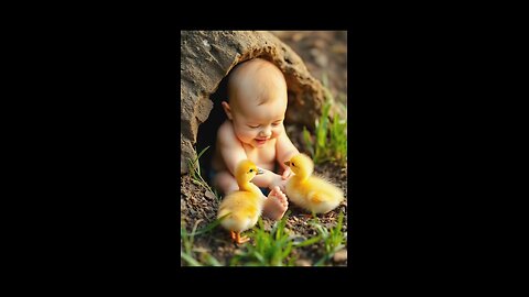 Cute baby playing with chicks 🐥