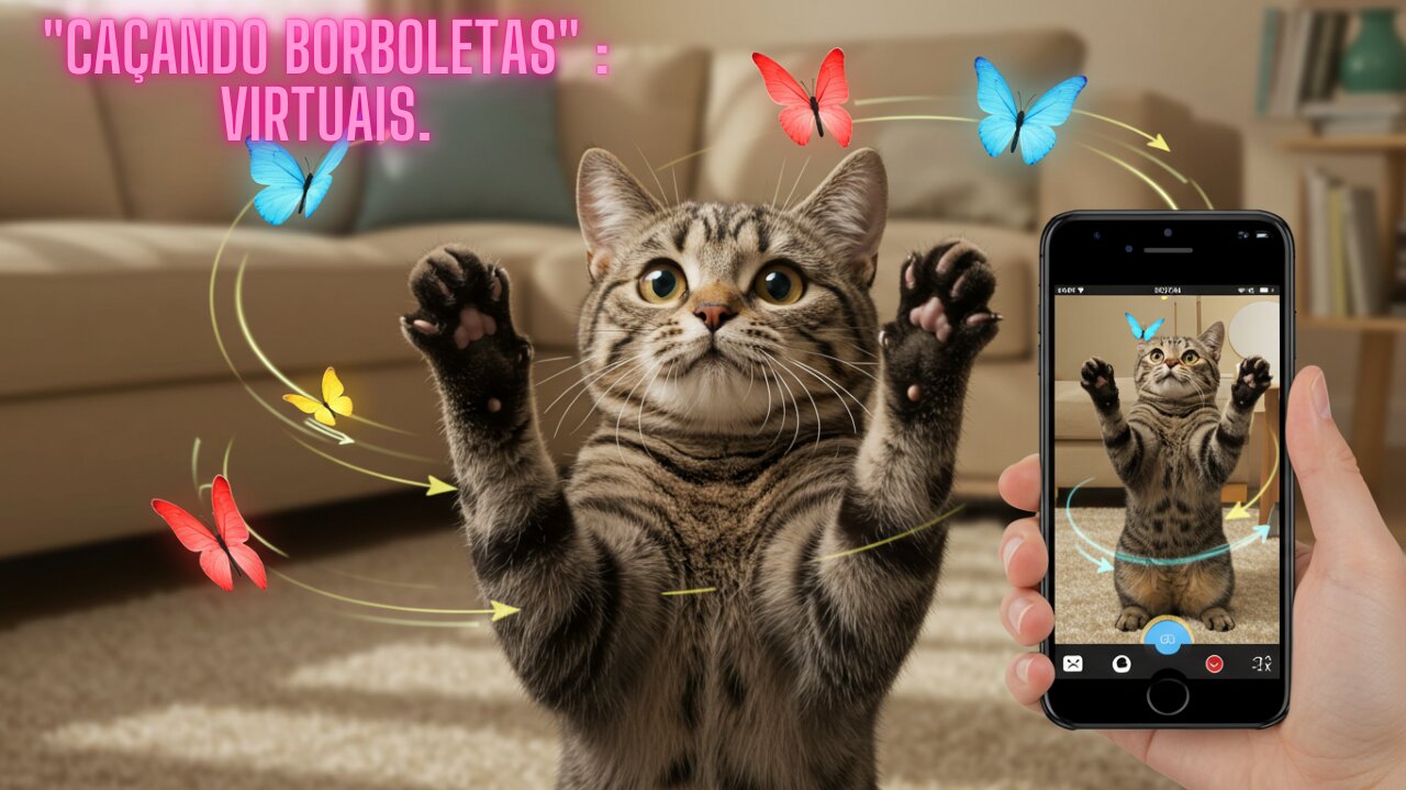 "Gato Caça Borboletas Virtuais em AR: Prepare-se para Se Surpreender!"