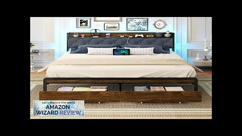 Queen Size Metal Platform Bed Frame with 2 Storage Drawers & LED Review