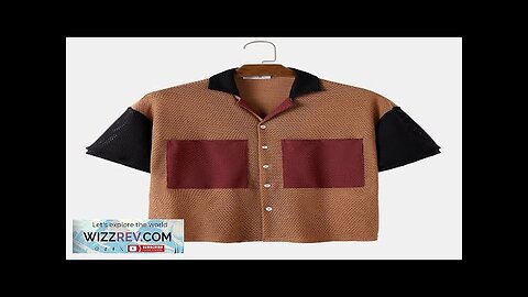 Mens Large Pocket Patchwork Revere Collar Knit Short Sleeve Shirts Khaki Review