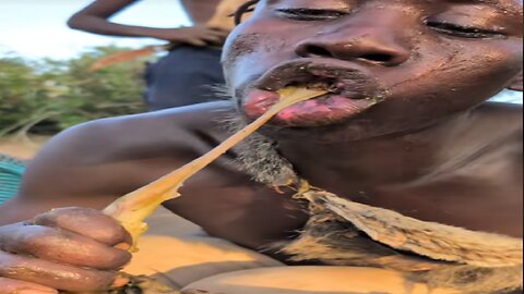 Unbelievable 😲😳😋 See Bushman eats All food alone,Woman want little bit food