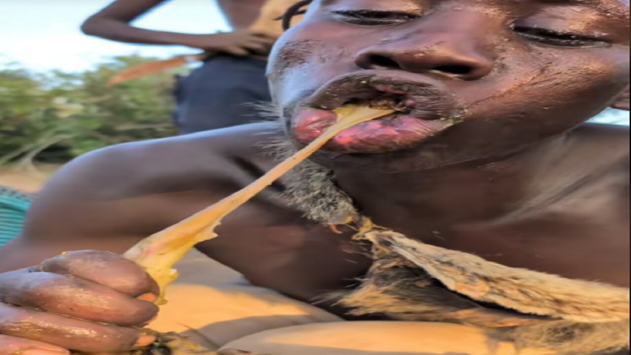 Unbelievable 😲😳😋 See Bushman eats All food alone,Woman want little bit food