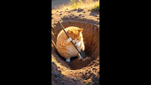 Mr Orange cat is trying to hunt a goat and cook it.