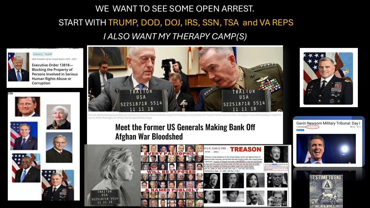 TIME TO SEE OPEN ARREST - START WITH SHOWING THE TOP USA INC LEADERS - DOD WAS RUNNING THE SCAM