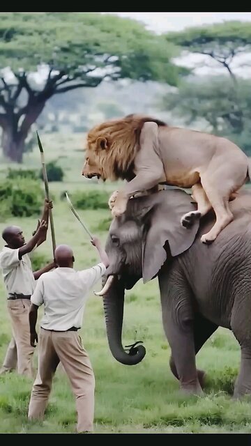 wildlife lion attack on elephant....