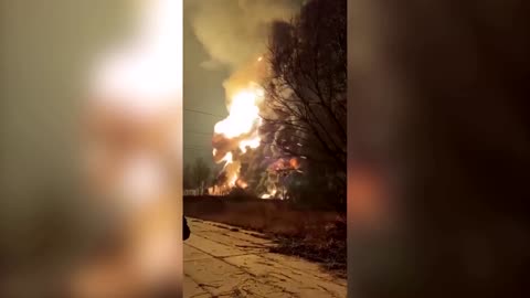 Oil refinery in Russia burns following a reported air attack