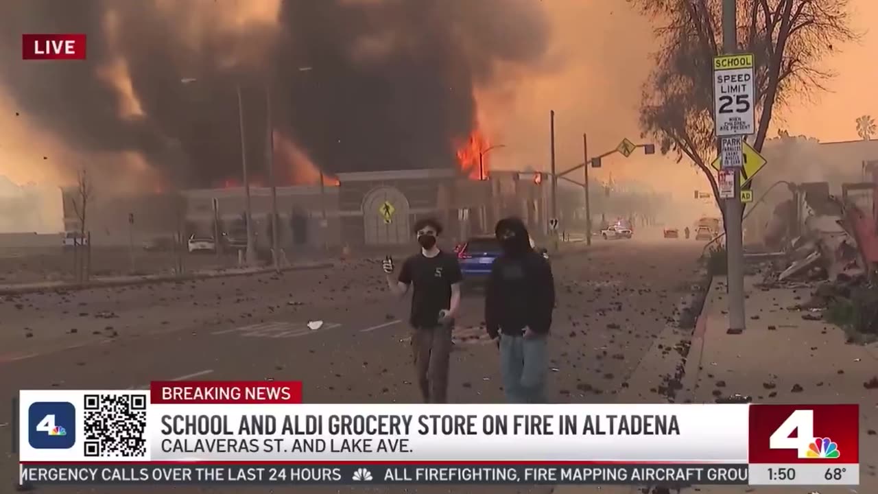 School and Aldi Grocery store burning in Altadena