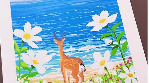 Acrylic marker hand-painted facing the sea with spring flowers blooming, let's draw together