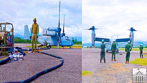 Marines and the Australian Army refuel the Osprey during the Solomon Islands operation.