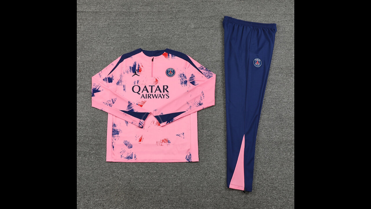 👉🏻⚽️2024-25 PSG Adult/Kid Pink Long Sleeve Tracksuit