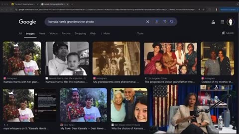 Candace Owens discussing her findings on Kamala Harris’ real ethnic background.