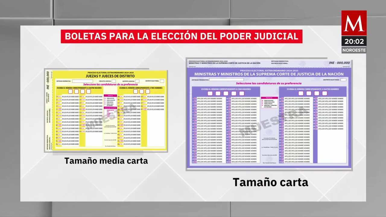 INE define tamaño y colores de boletas para elecciones judiciales