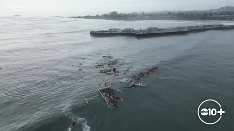 Wharf Collapses at Santa Cruz Bay Amid High Surf Warning