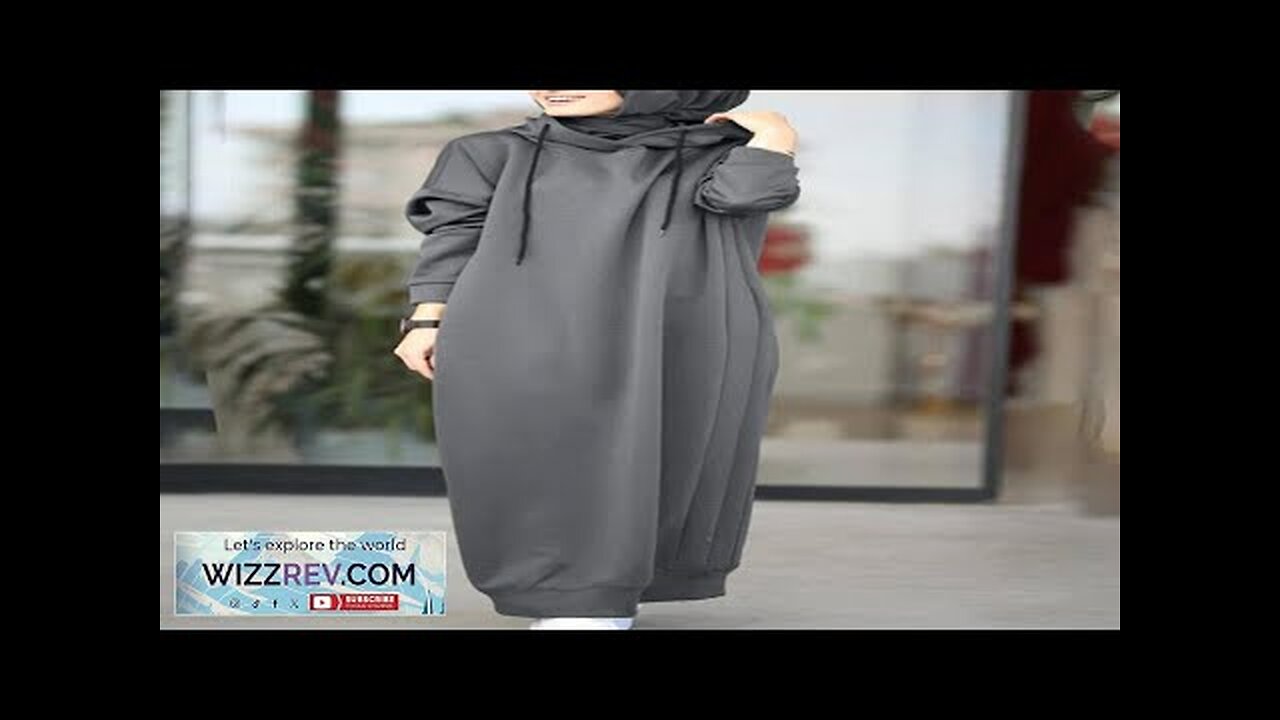 Women Brief Style Solid Color Drawstring Hooded Casual Dress With Pocket Review