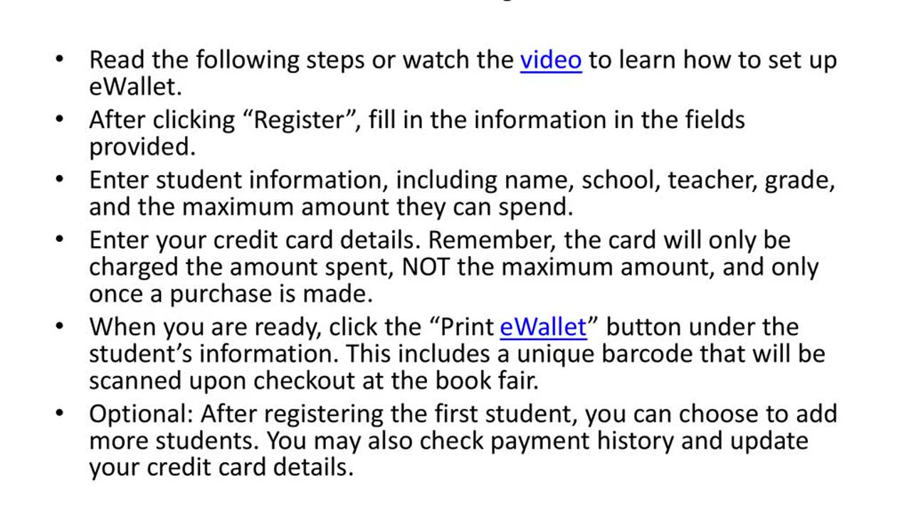 Bookworm Central Book Fair eWallet - Create Your eWallet