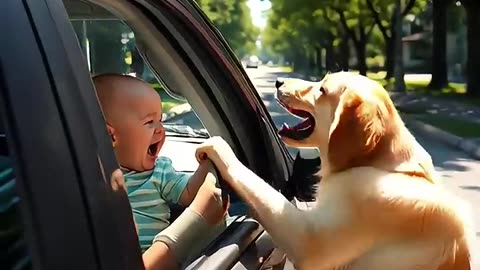 Dog & cute baby