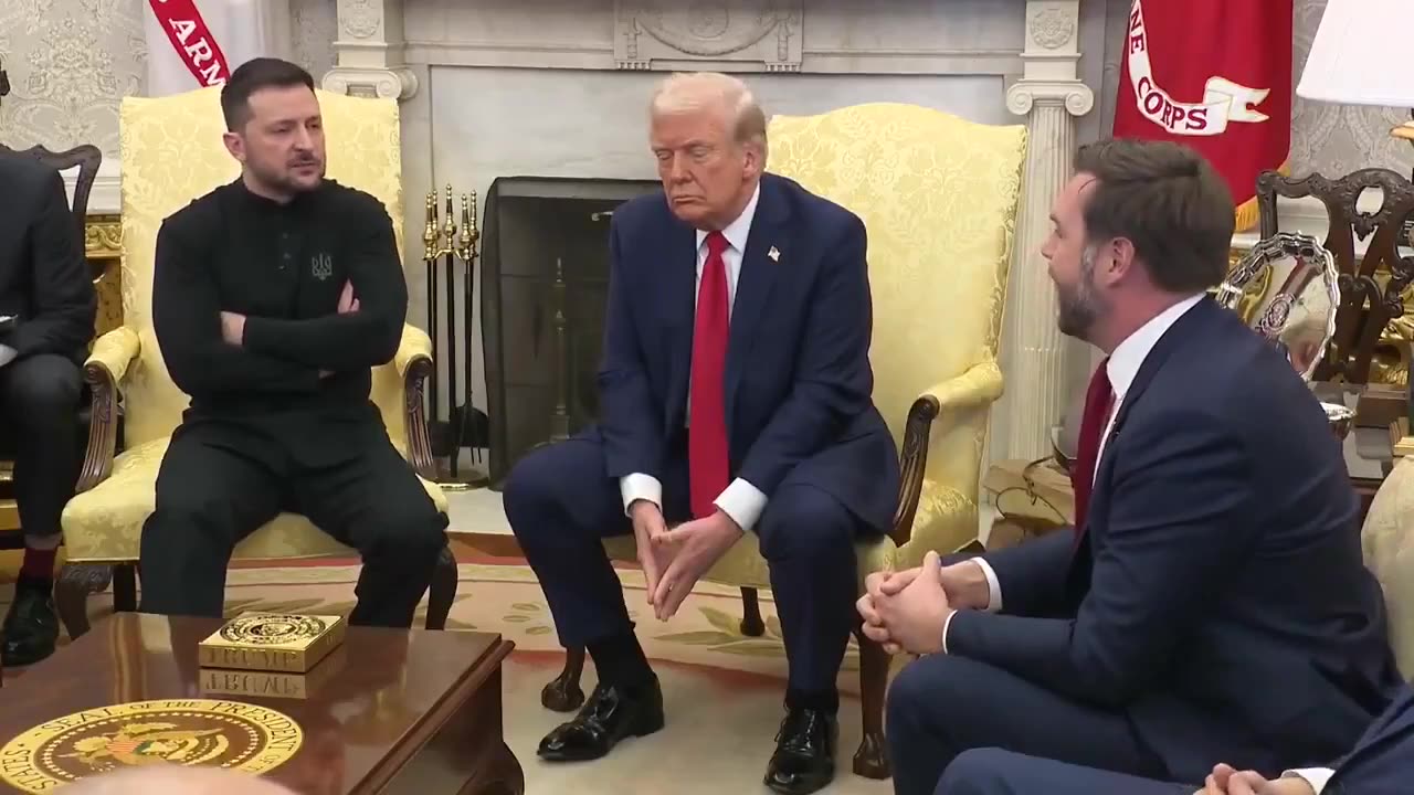 Zelensky, Trump, and Vance argue in the Oval Office.