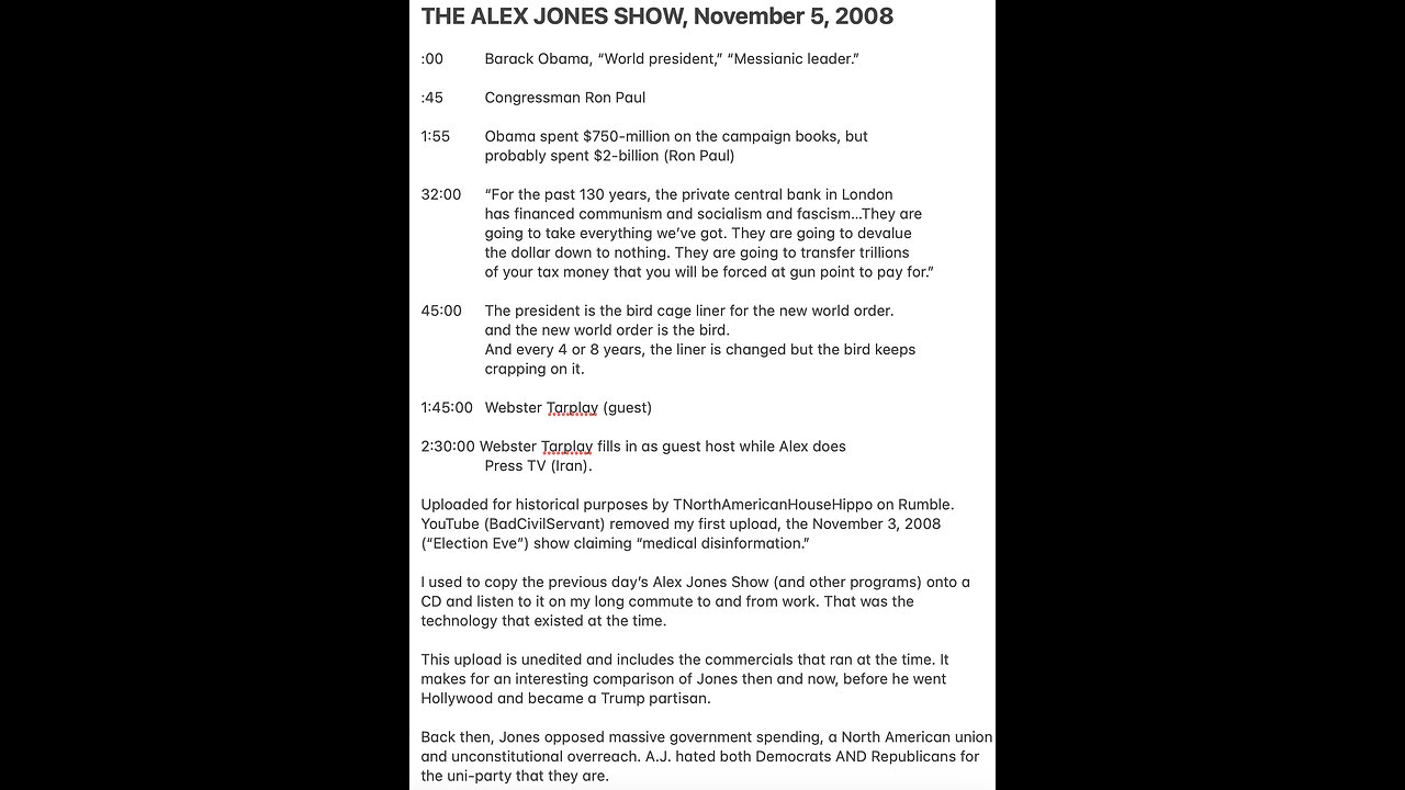 THE ALEX JONES SHOW, November 5, 2008
