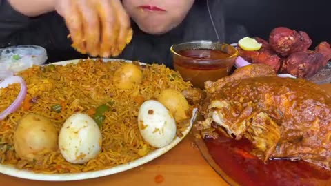 ASMR SPICY MATKA BIRYANI,SPICY WHOLE CHICKEN CURRY,CHICKEN LEG PIECE FRY,RAITA _ FOOD EATING _