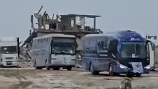 Red Cross vehicles on the way to the transfer point for the kidnapped in Rafah