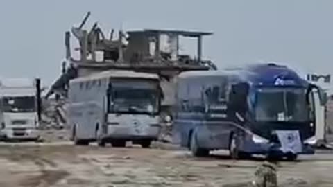 Red Cross vehicles on the way to the transfer point for the kidnapped in Rafah