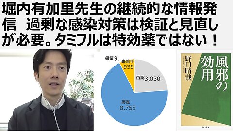 堀内有加里先生の継続的な情報発信 過剰な感染対策は検証と見直しが必要。タミフルは特効薬ではない！風邪に特効薬はないし不要