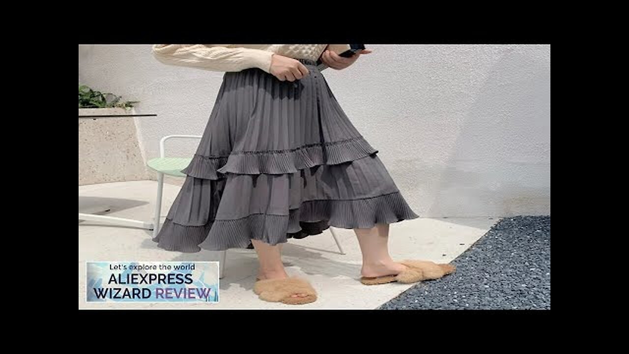 Gray Midi Long Skirts Women Summer Irregular Pleated Skirt Female Ruffle All-Match Review