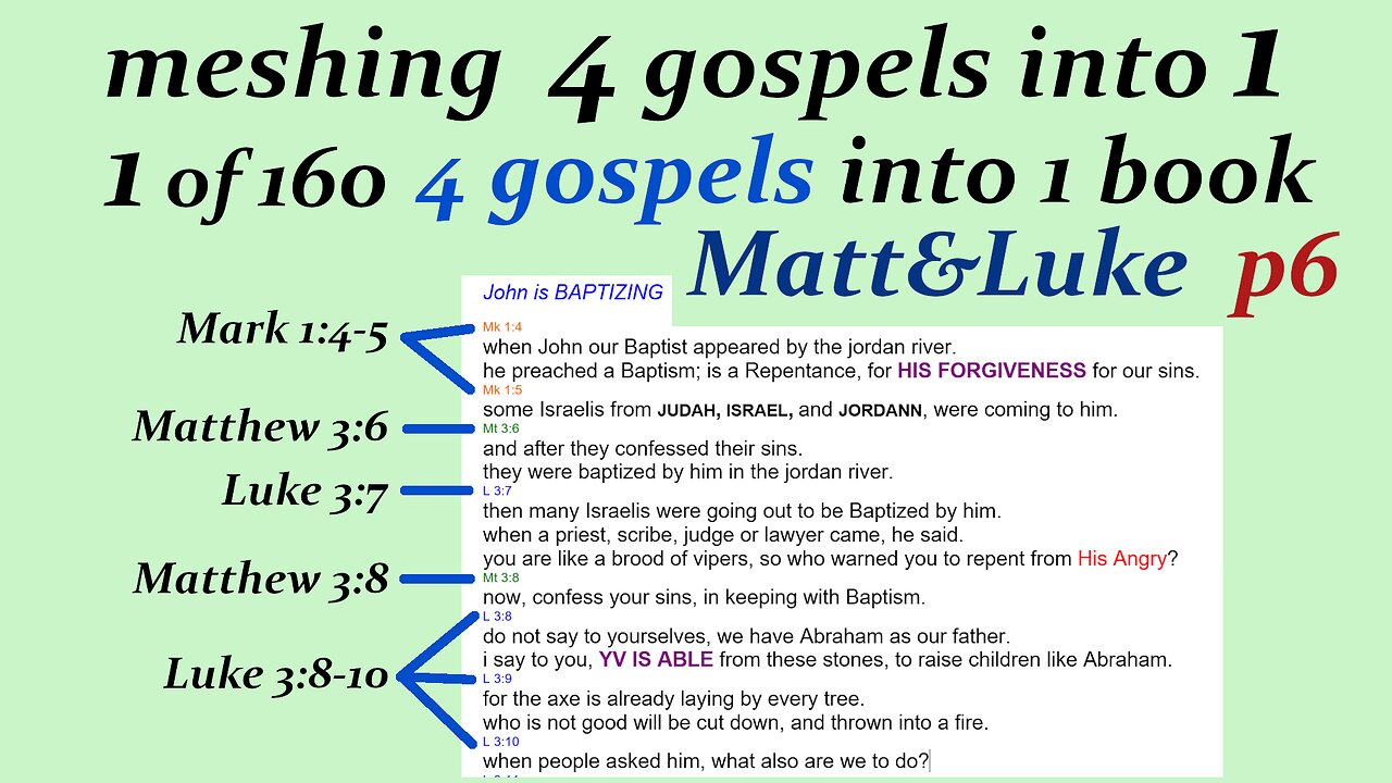 090f 4 gospels into 1 book p6 Luke meshing into Matthew [Jesus] [bible]