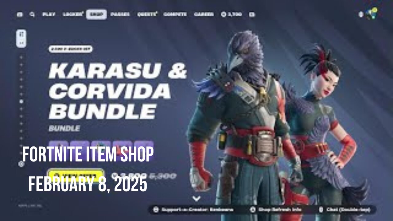 Fortnite Item Shop|February 8, 2025(*New* Karasu and Corvida Bundle & Touching The Sky Emote)