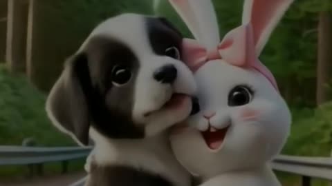 Rabbit and puppy love