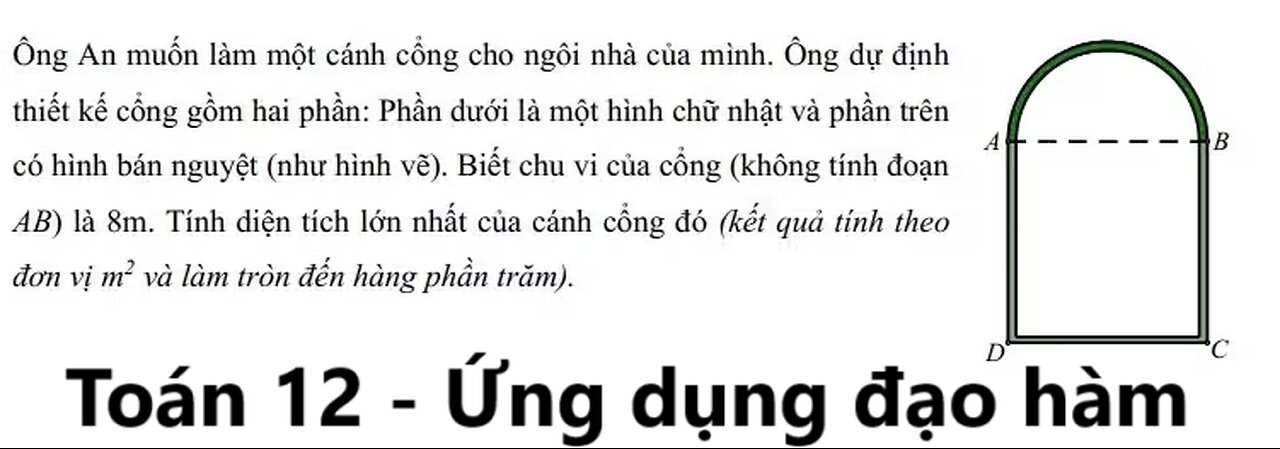 Toán 12: Ông An muốn làm một cánh cổng cho ngôi nhà của mình. Ông dự định thiết