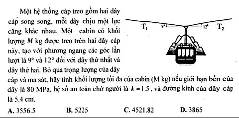 Lý: Một hệ thống cáp treo gồm hai dây cáp song song, mỗi dây chịu một lực căng