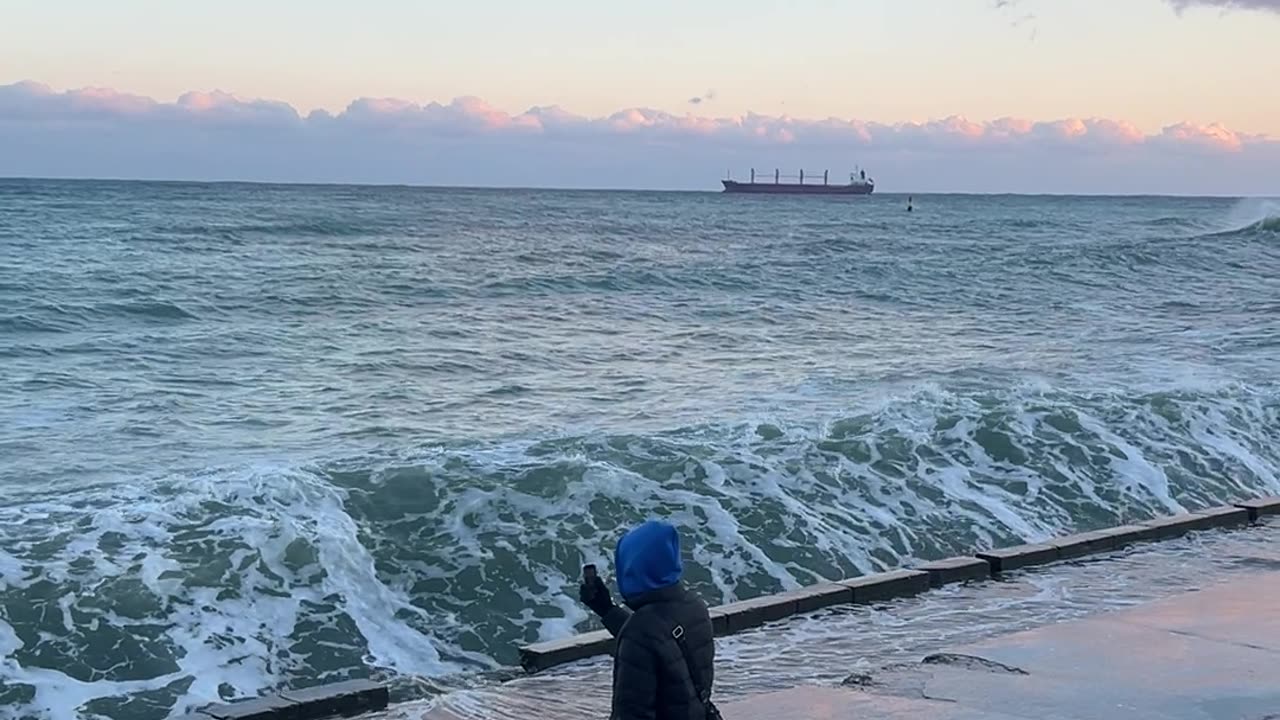 Unexpectedly Strong Wave Crashes Over Embankment