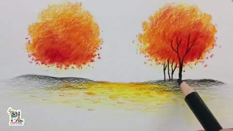 How to draw Autumn Scenery Art for Beginners || Easy and Simple Coloring