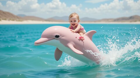 Baby's Splashing Fun: Riding a Playful Dolphin! 🐬🌊😄