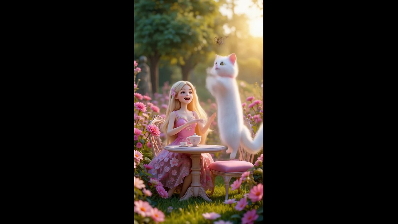 Barbie playing with cat