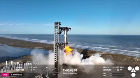 SpaceX catching its Starship Super Heavy rocket booster in mid-air for a second time