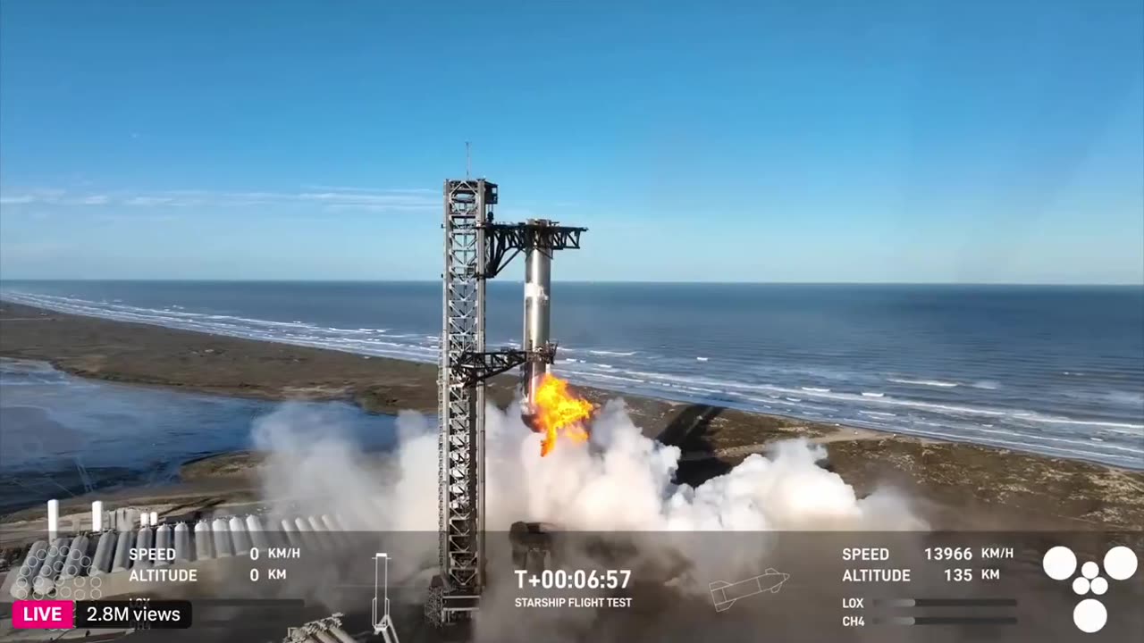 SpaceX catching its Starship Super Heavy rocket booster in mid-air for a second time