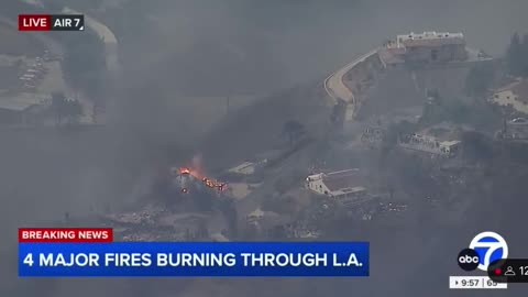 Cali LA Fire - Helicopter View - Random homes/structures not even close to each other just igniting.