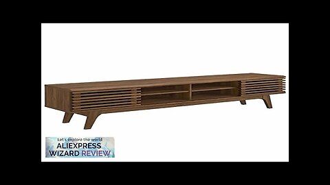 Mid-Century Walnut 70" TV Stand Sliding Doors Entertainment Center Retro Style Low Review