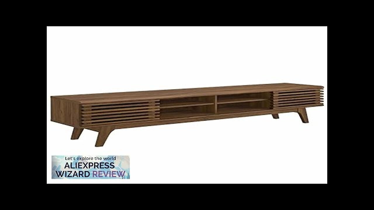 Mid-Century Walnut 70" TV Stand Sliding Doors Entertainment Center Retro Style Low Review