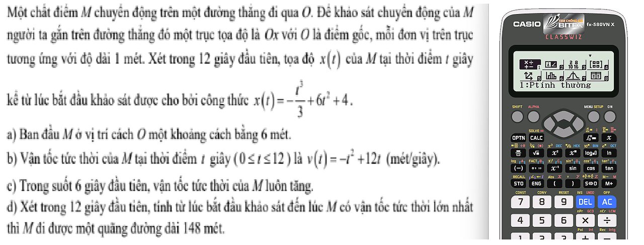 Một chất điểm M chuyển động trên một đường thẳng đi qua O. Để khảo sát chuyển