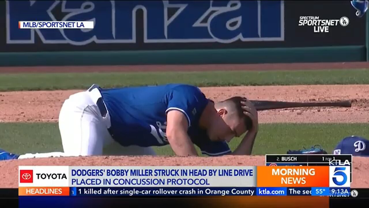 Dodgers_ Bobby Miller struck in head by line drive