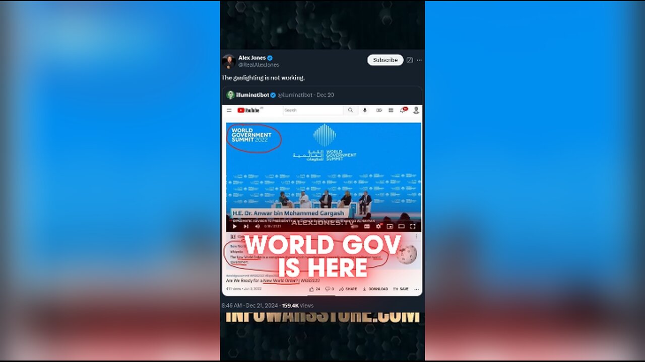 World Government Isn't a Conspiracy Theory Anymore - Alex Jones on X