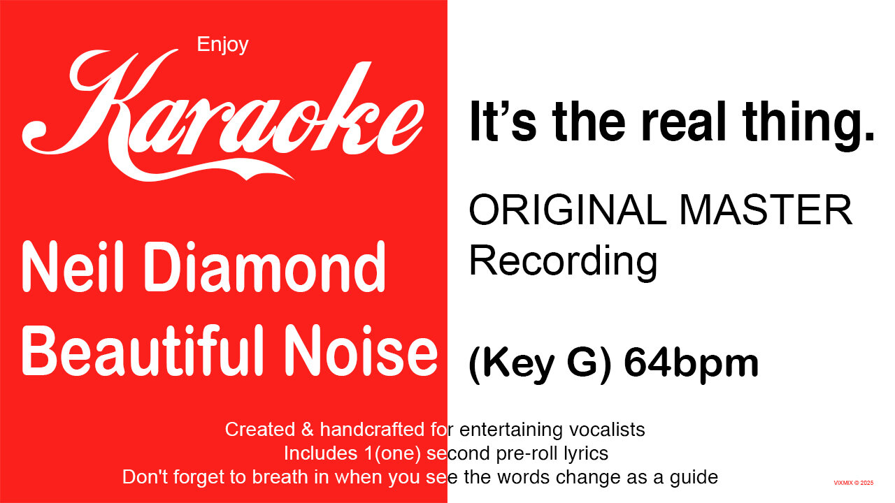 Neil Diamond - Beautiful Noise (Key G) 64bpm (2025) Karaoke